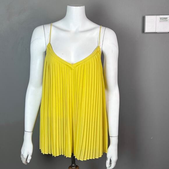 Massimo Dutti top cami size 10 yellow strappy pleated gauzy layer feminine - Picture 1 of 8
